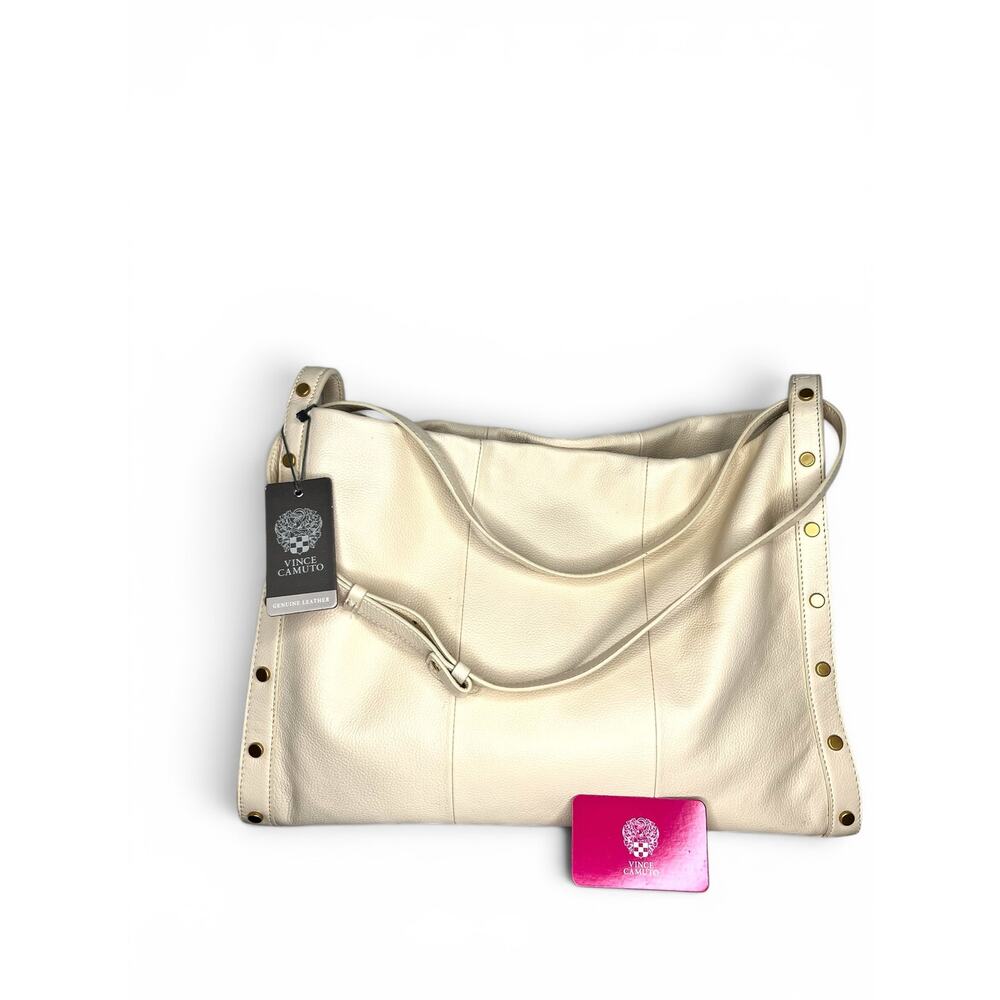 Vince Camuto Lisha Warm Vanilla Leather Studded Shoulder Bag Hobo Tote